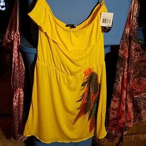 Wishful Park Yellow Feather Design Off Shoulder